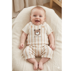 H13901NB: Baby Boys Dungaree With 3D Bear Applique & T-Shirt Set (3-12 Months)